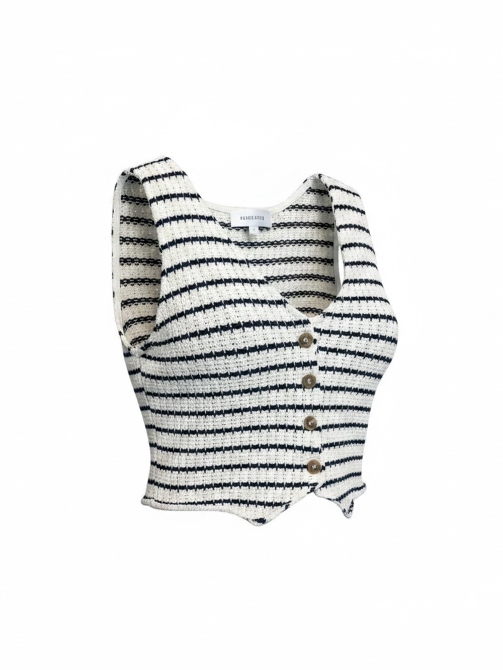 Striped Knit Crop Tank Top | Button Front | Coastal Chic | Size L